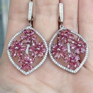 🆕S925-Flower Shaped Pink Tourmaline Earrings